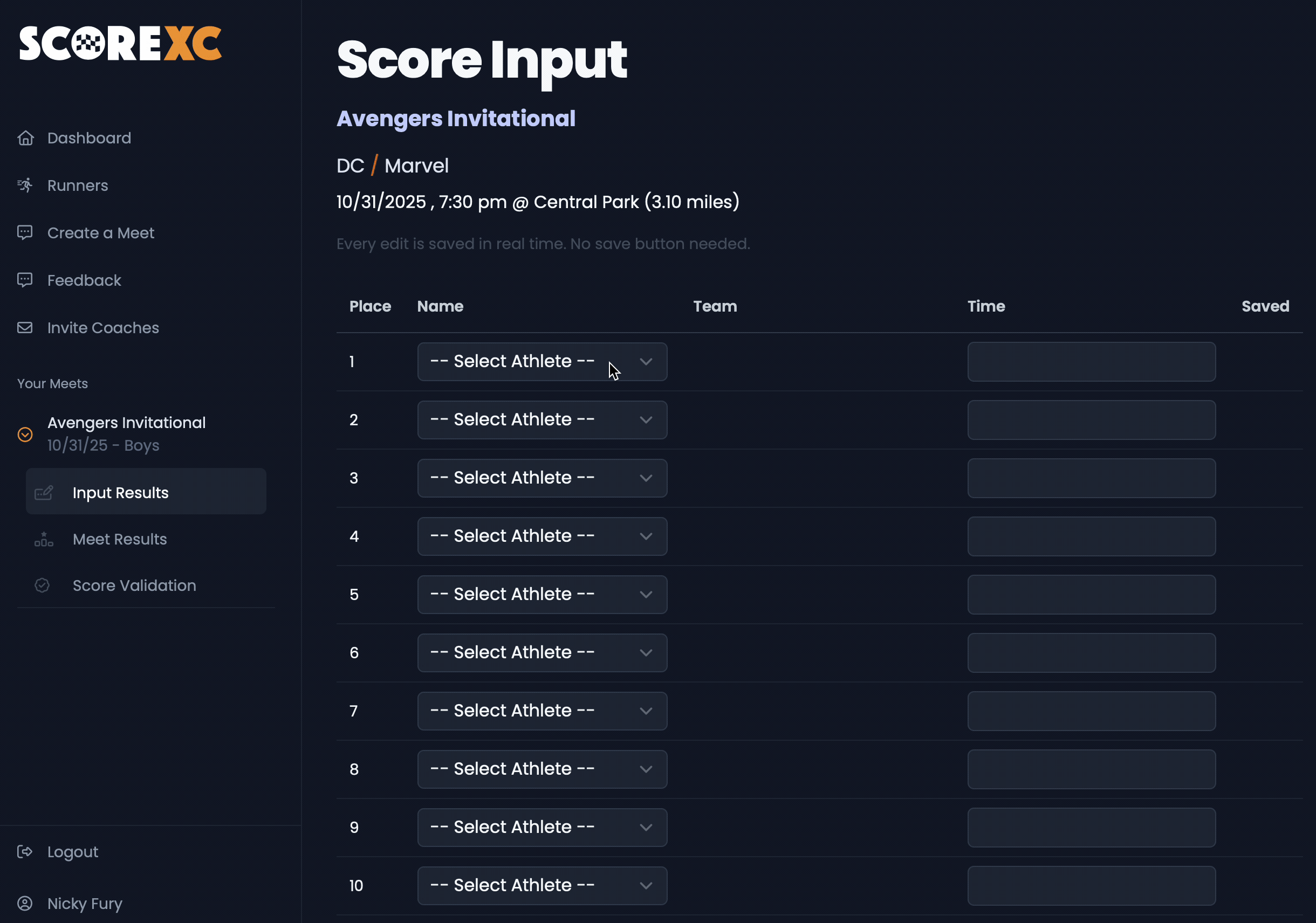 Add just the runners for a quick score